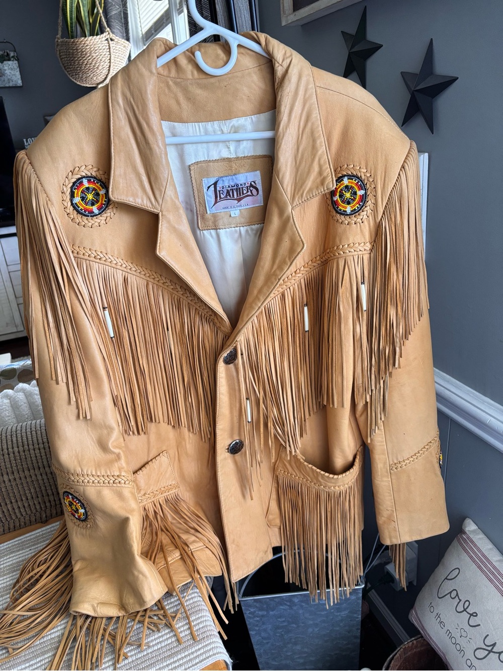 Vintage Diamond Leathers western leather fringe jacket Large